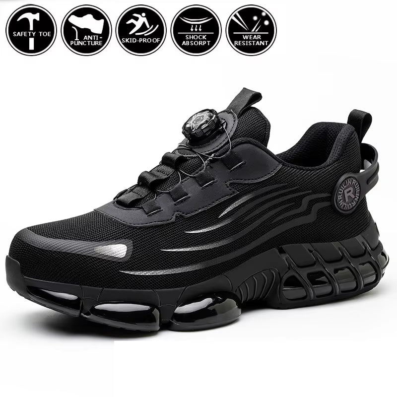 Indestructible Steel Toe Work Shoes for Men Women Rotating Button Safety Shoes Lightweight Construction Work Safety Shoes