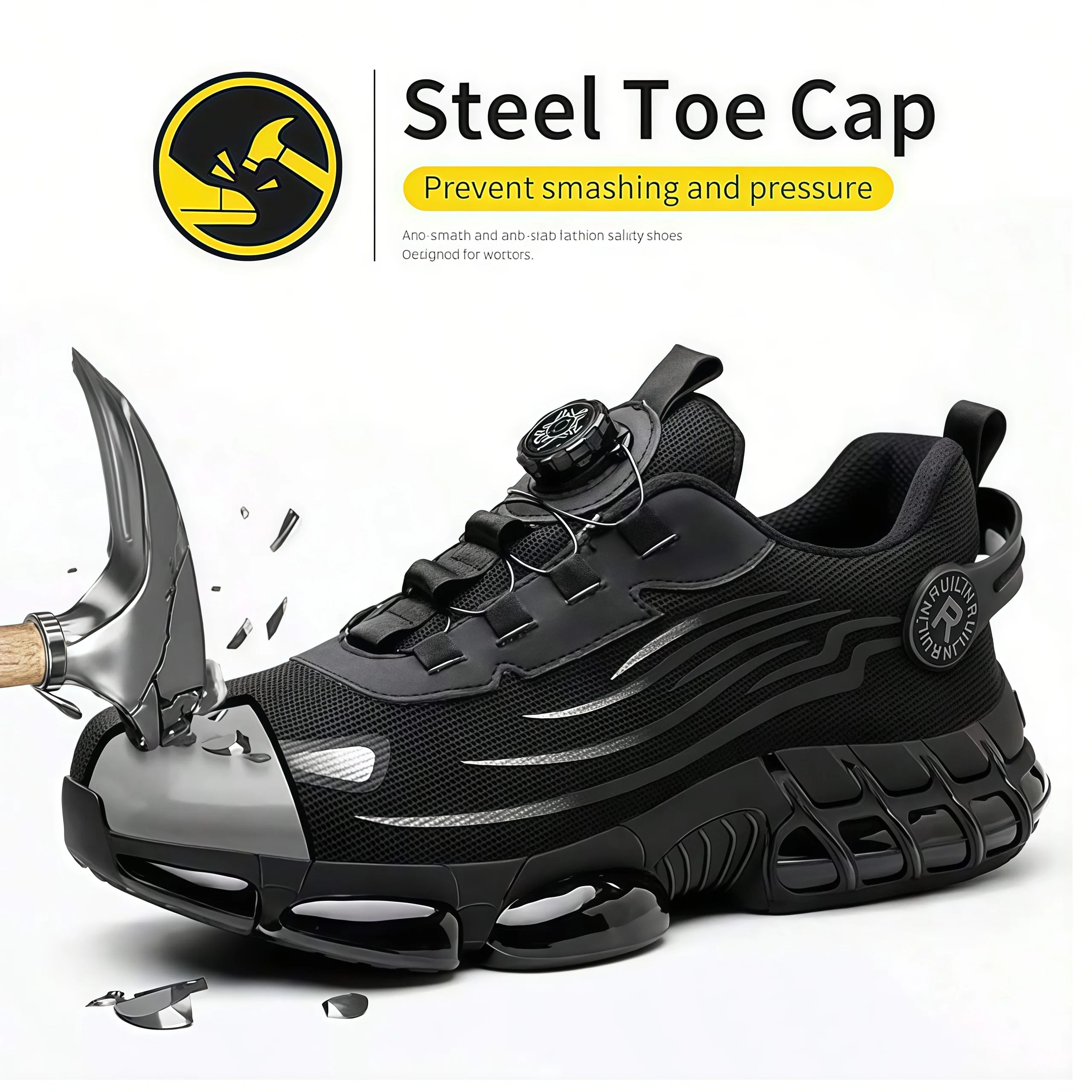 Indestructible Steel Toe Work Shoes for Men Women Rotating Button Safety Shoes Lightweight Construction Work Safety Shoes